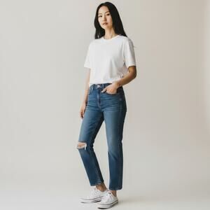 Madewell Blue Denim Jean Pant 26 Distressed Perfect Vintage Crop Jean AE160